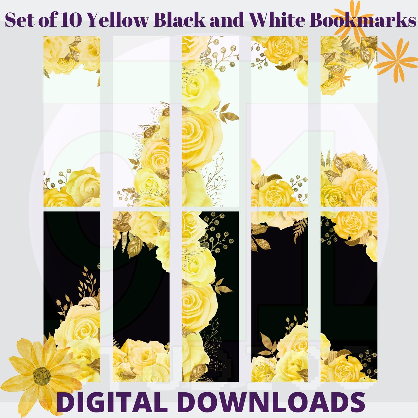 Yellow Black and white Bookmarks