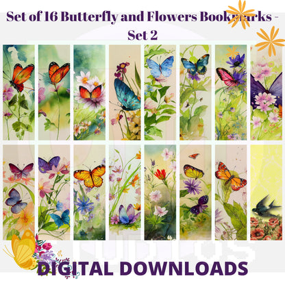 Butterfly and Flower Bookmarks Set 2