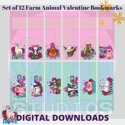 Farm Animal Valentine Bookmarks