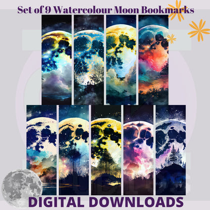 Watercolour Moon Bookmarks