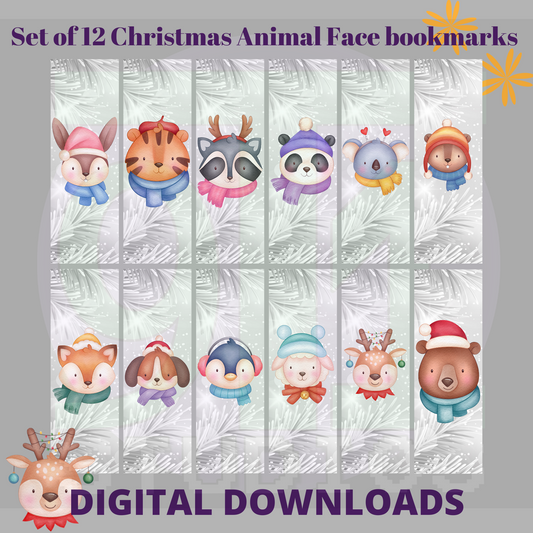 Christmas Animal Face Bookmarks