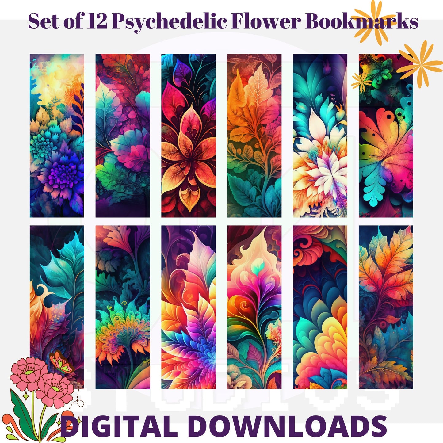 Psychedelic Flower Bookmarks