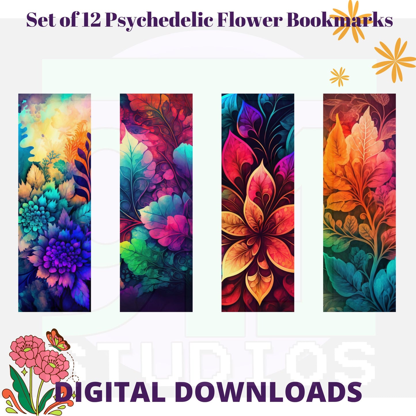 Psychedelic Flower Bookmarks