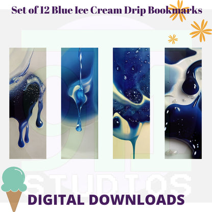 Blue Ice Cream Drip Bookmarks