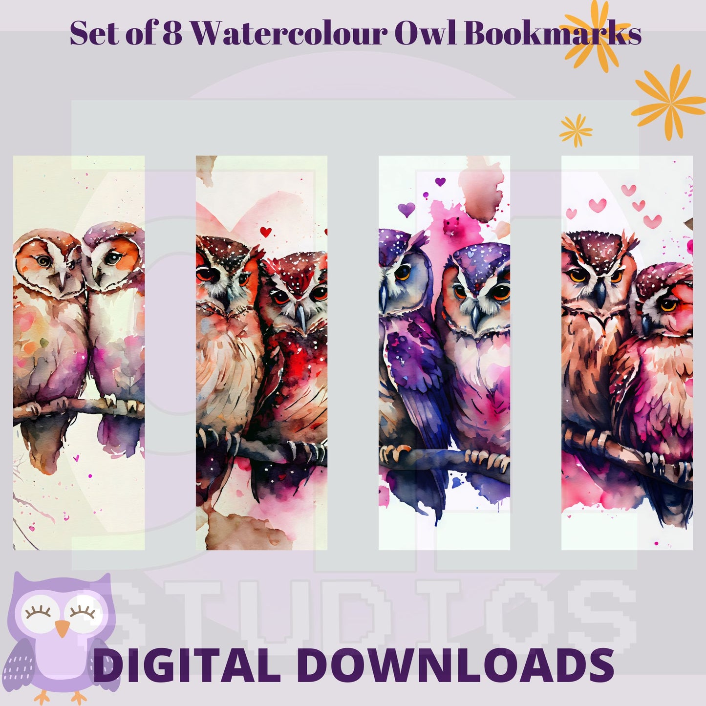 Watercolour Owl Bookmarks