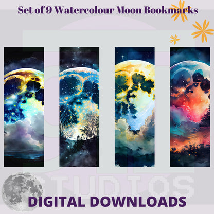 Watercolour Moon Bookmarks