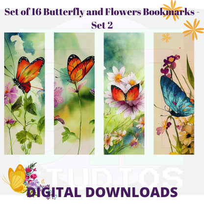 Butterfly and Flower Bookmarks Set 2