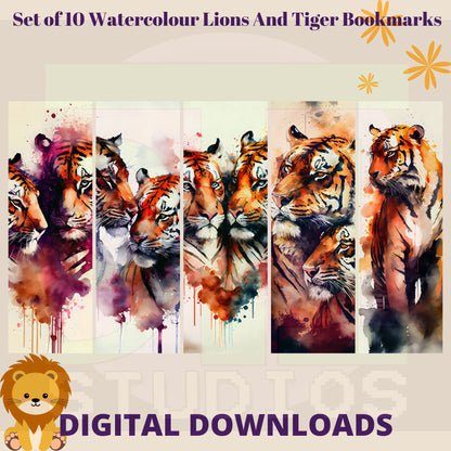 Watercolour Lion And Tigers Bookmarks