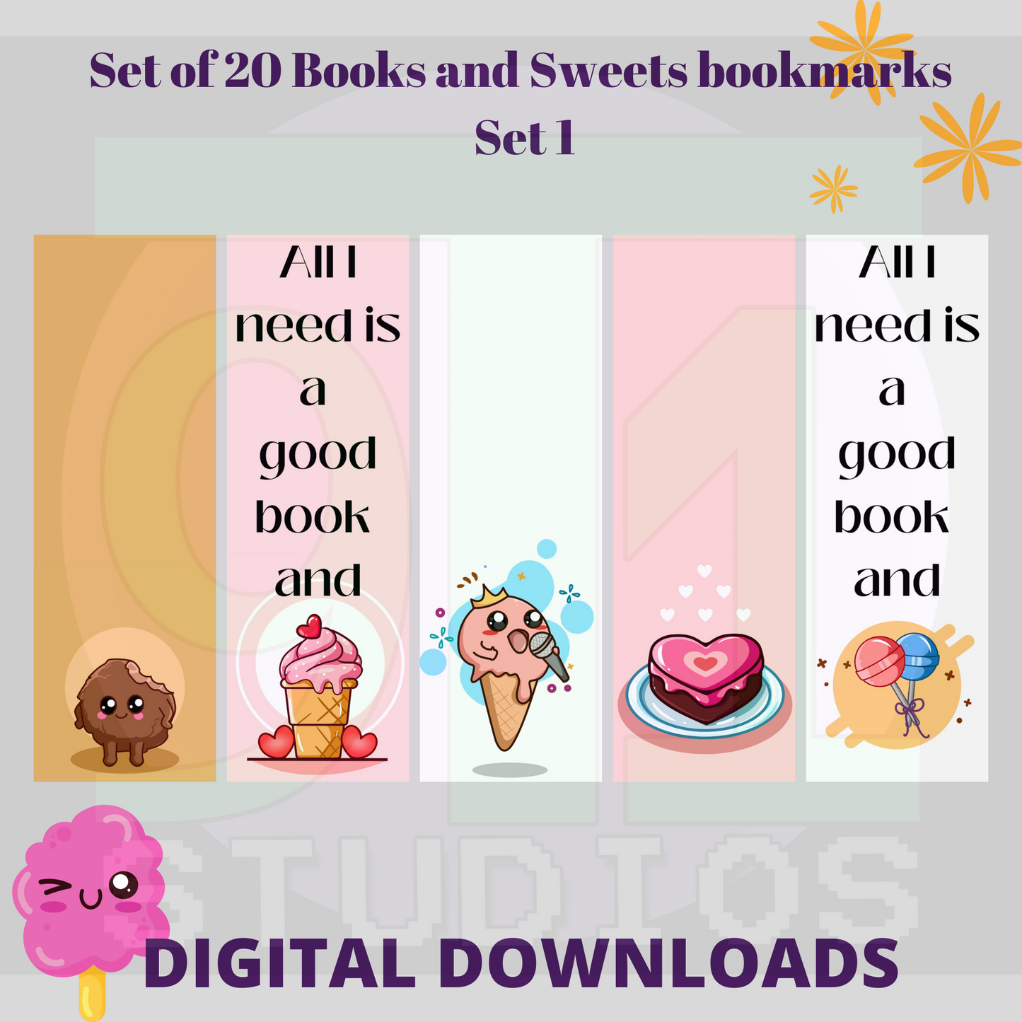 Books And Sweets Bookmarks Set 1