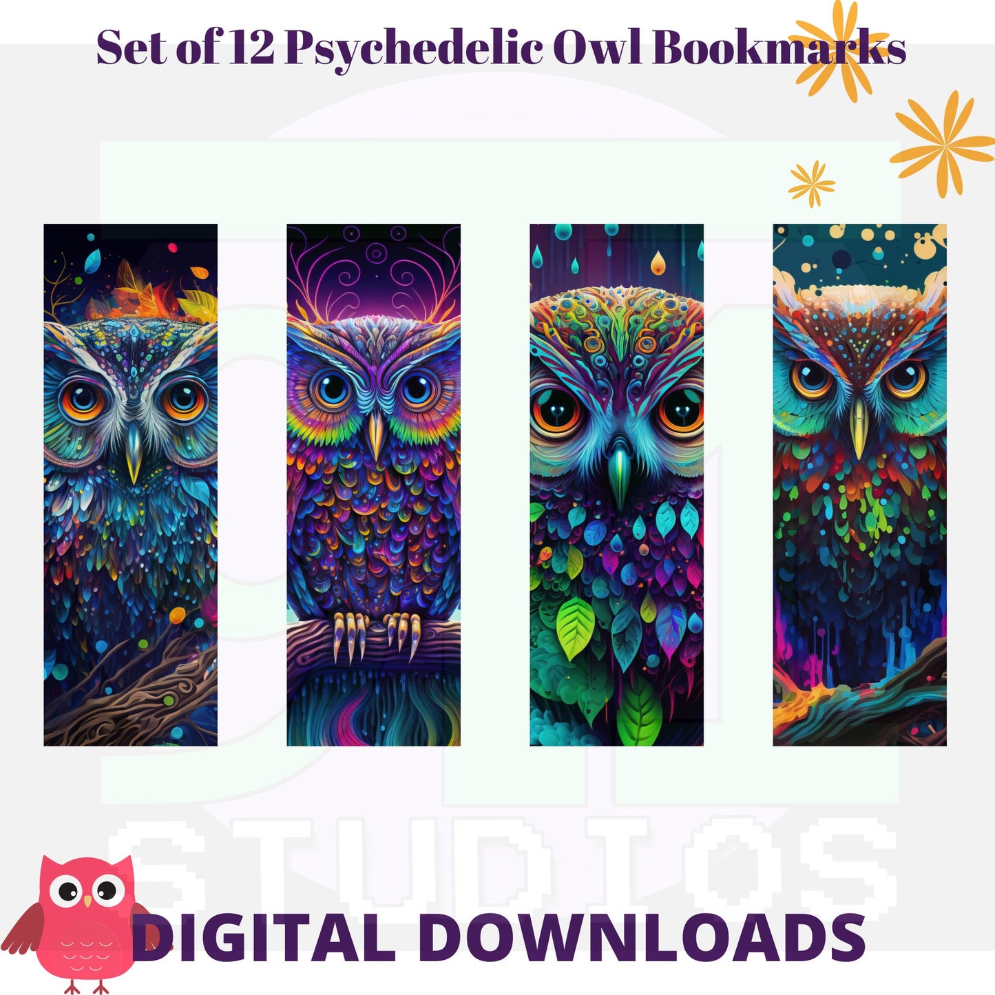 Psychedelic Owl Bookmarks