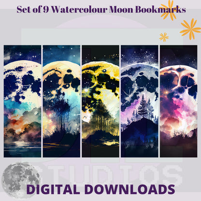 Watercolour Moon Bookmarks