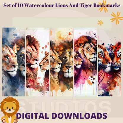 Watercolour Lion And Tigers Bookmarks