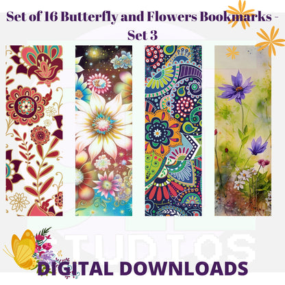 Butterfly and Flower Bookmarks Set 3