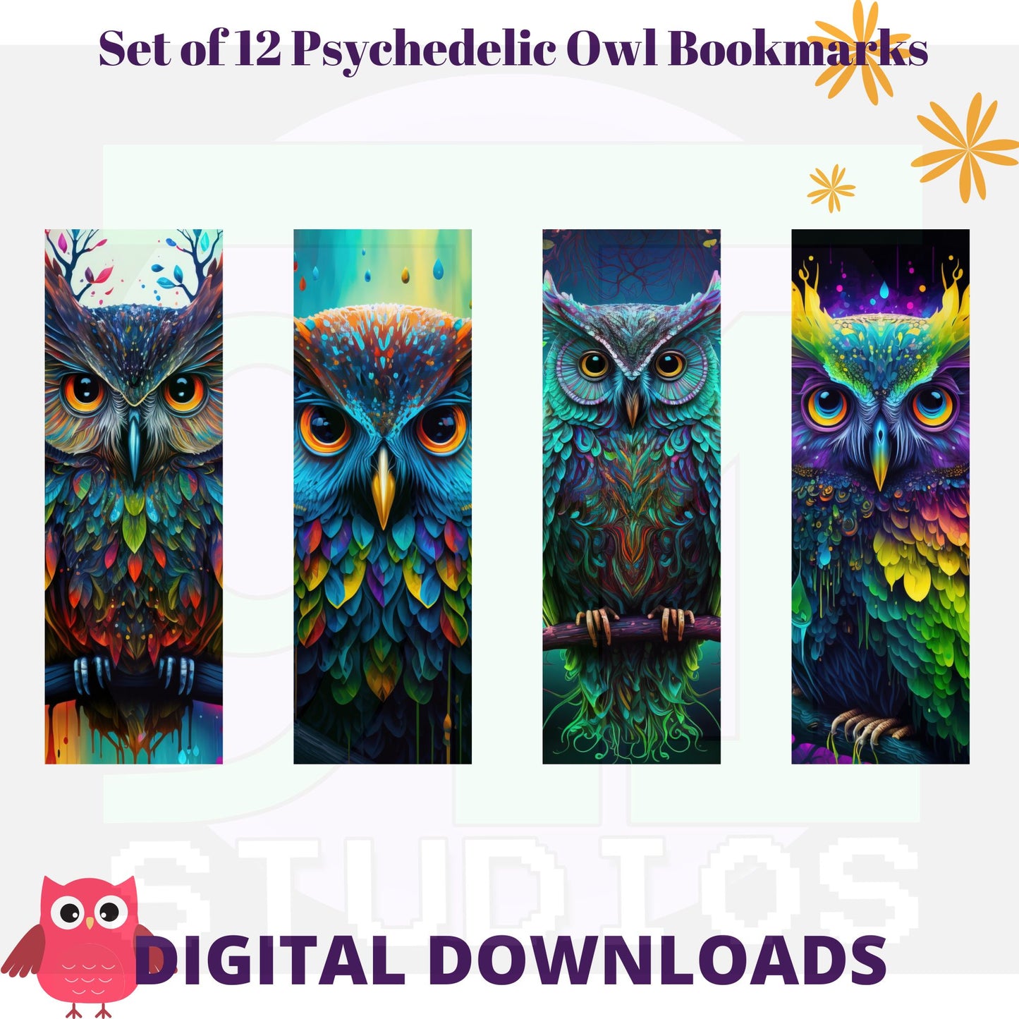 Psychedelic Owl Bookmarks