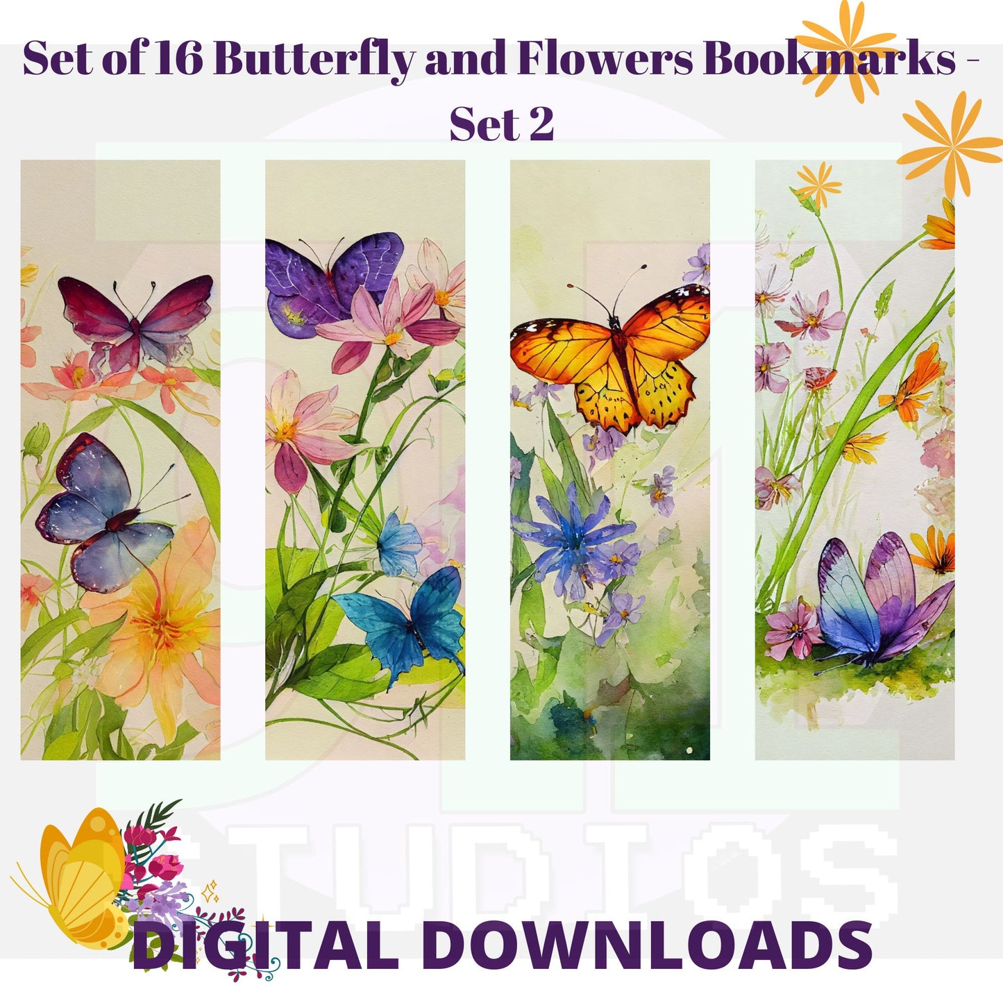 Butterfly and Flower Bookmarks Set 2