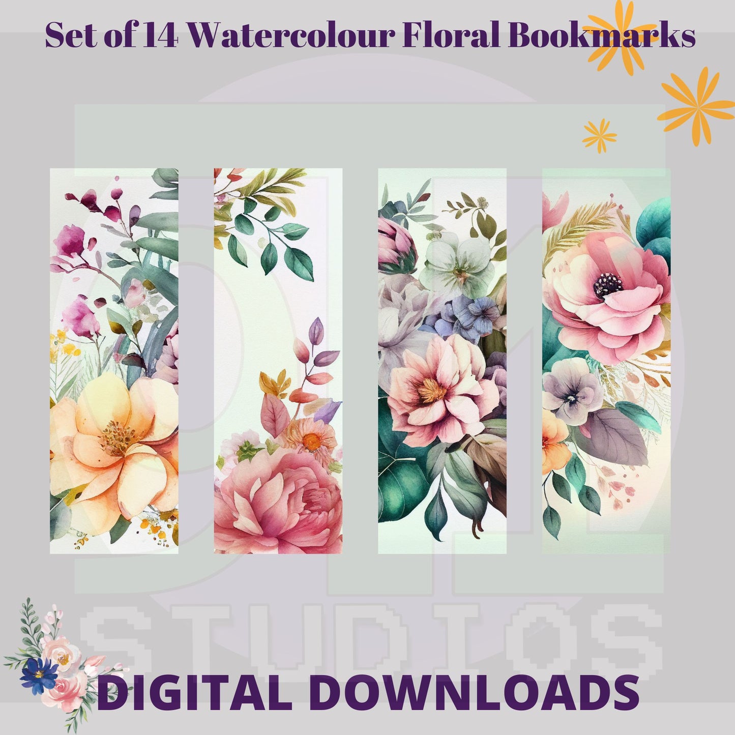 Watercolour Floral Bookmarks