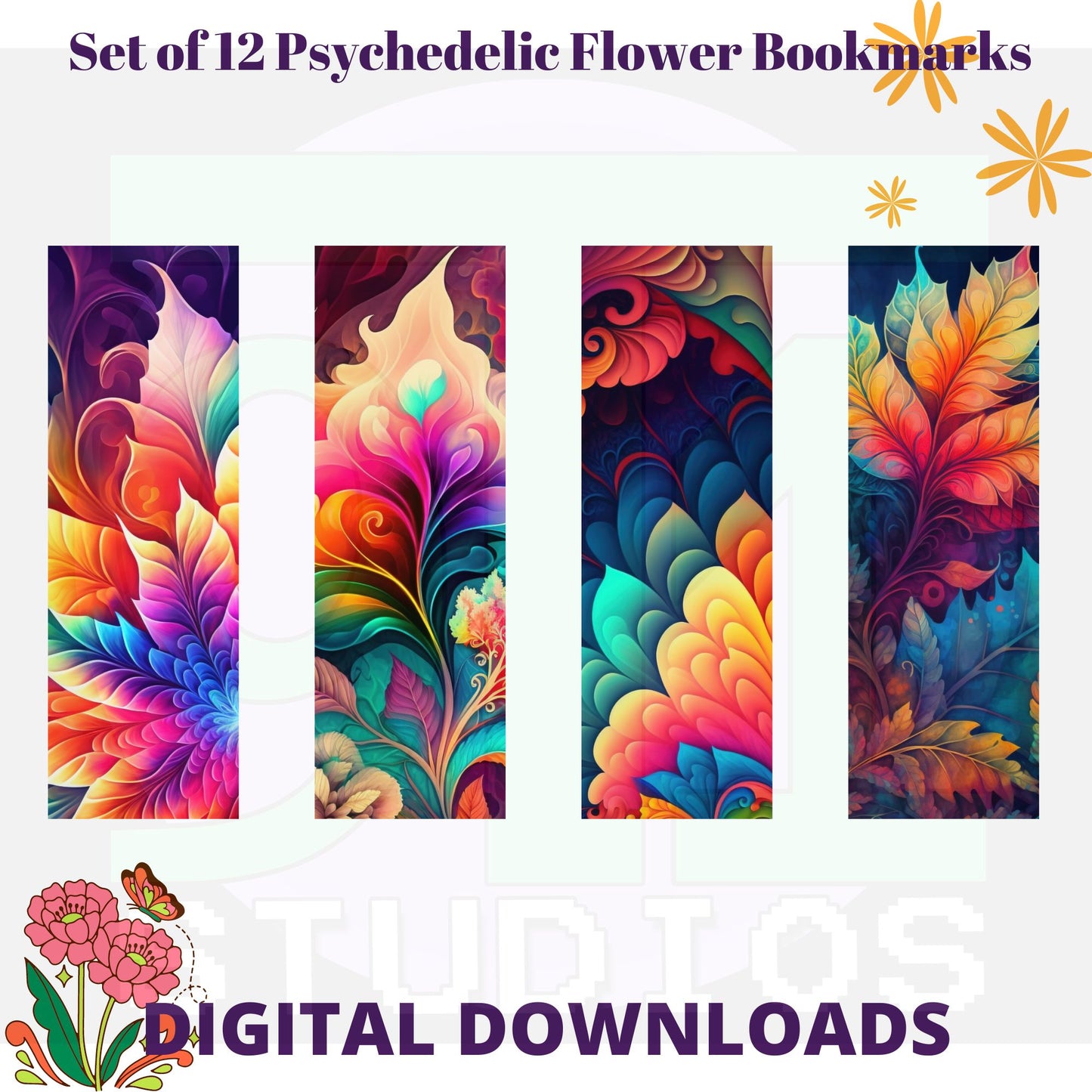 Psychedelic Flower Bookmarks