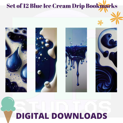 Blue Ice Cream Drip Bookmarks