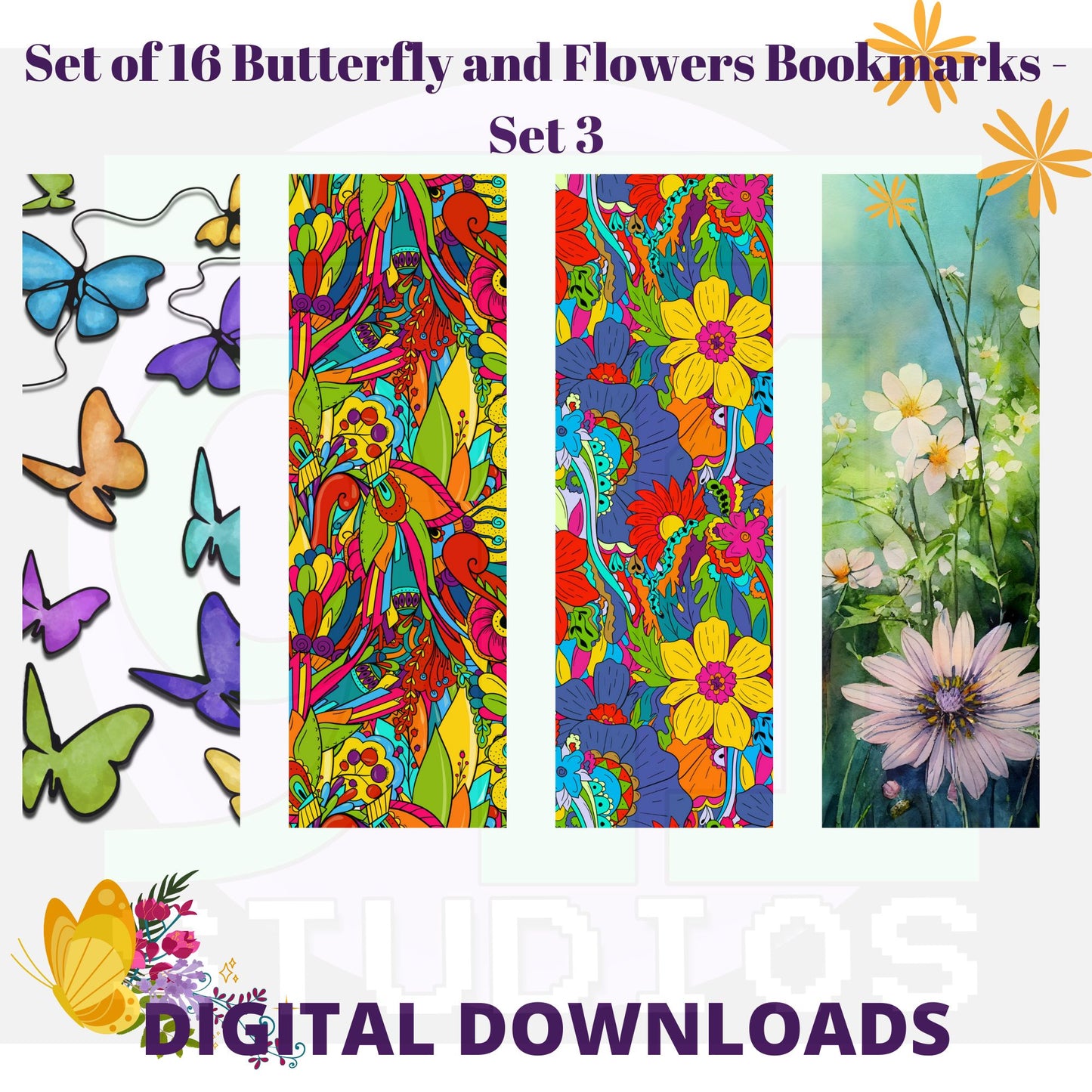 Butterfly and Flower Bookmarks Set 3